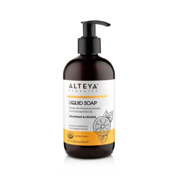 Hair and body care liquid soaps Organic Liquid Soap Grapefruit Orange 250 ml alteya organics 1024x1024 1