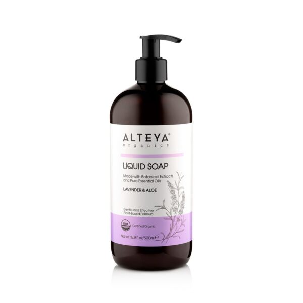 Hair and body care liquid soaps Organic Liquid Soap Lavender Aloe 500 ml alteya organics 1024x1024 1