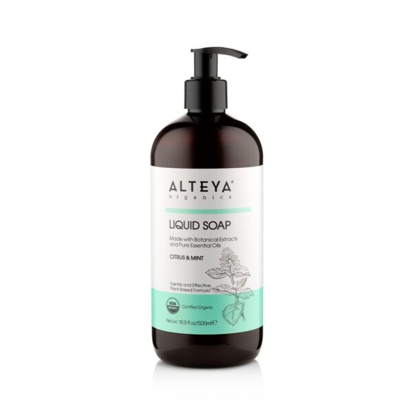 hair and body care liquid soaps Organic Liquid Soap Citrus Mint 500 ml alteya organics 1024x1024 1