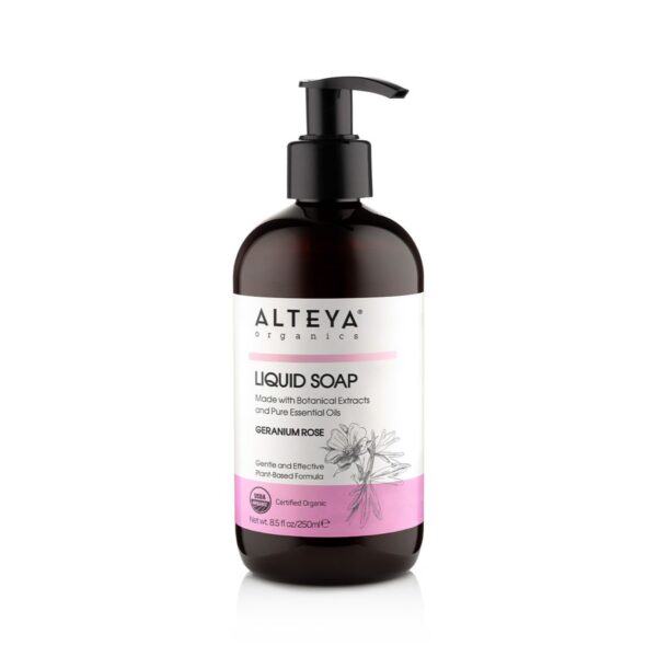 hair and body care liquid soaps Organic Liquid Soap Geranium Rose 250 ml alteya organics 1024x1024 1
