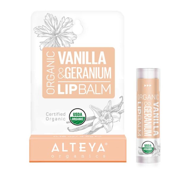 skin care organic vanilla and geranium lipbalm 1